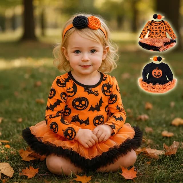 【橘魔法】（小童優惠價）萬聖節服裝 南瓜紗裙包屁衣+髮帶(澎澎裙  角色扮演 小童 嬰幼兒 童裝 女童)
