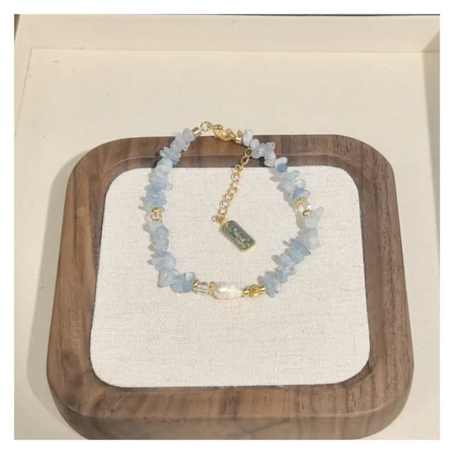 【NANA】雙11 輕奢海藍寶珍珠手鍊 H114101506(輕奢 海藍寶 珍珠 手鍊)