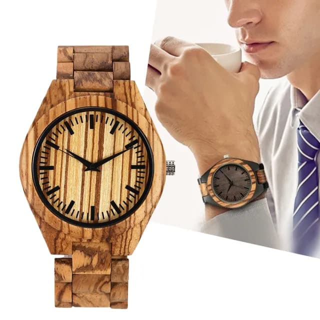 【MoonDy】雙11 手錶 腕錶 木頭手錶 石英錶 男生手錶 黑檀手錶 紅檀手錶 斑馬木手錶 木錶 指針手錶 圓形錶