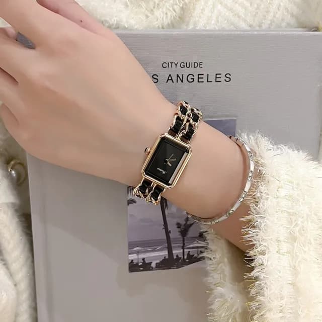 【MoonDy】雙11 手錶 女生手錶 指針手錶 石英錶 小香風手錶 方形手錶 小方錶 腕錶 石英腕錶 皮革手錶