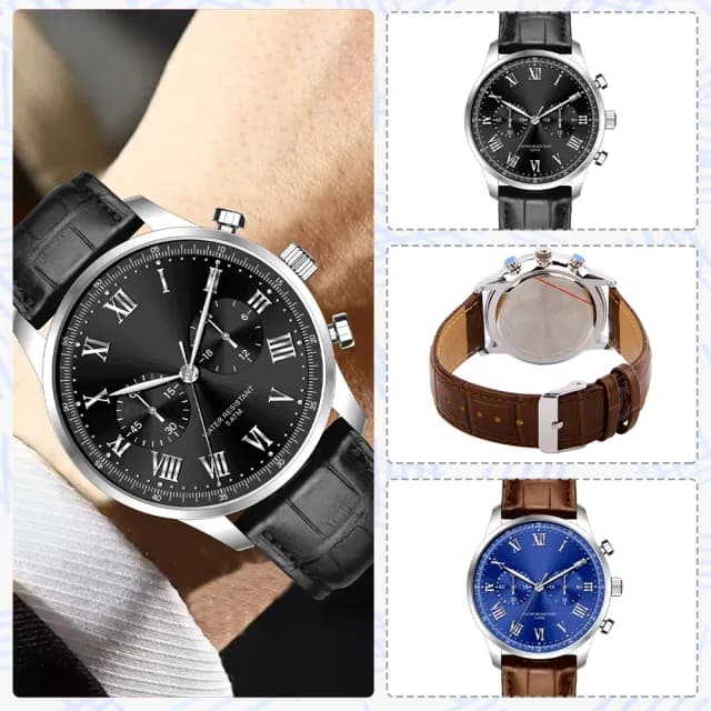 【LEEHER】雙11 防水手錶/石英錶/指針手錶/男生手錶/圓形手錶/商務手錶/配飾/配件/牛皮腕錶/飾品/手錶/腕錶