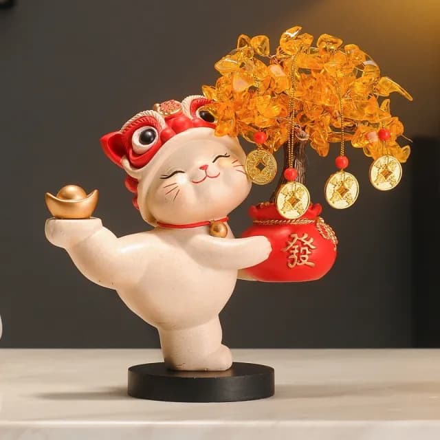 【巨匠】擺件 發財樹招財貓擺件 酒櫃電視櫃開業禮物 店鋪收銀臺擺件 客廳喬遷新居禮品(發財樹招財貓)