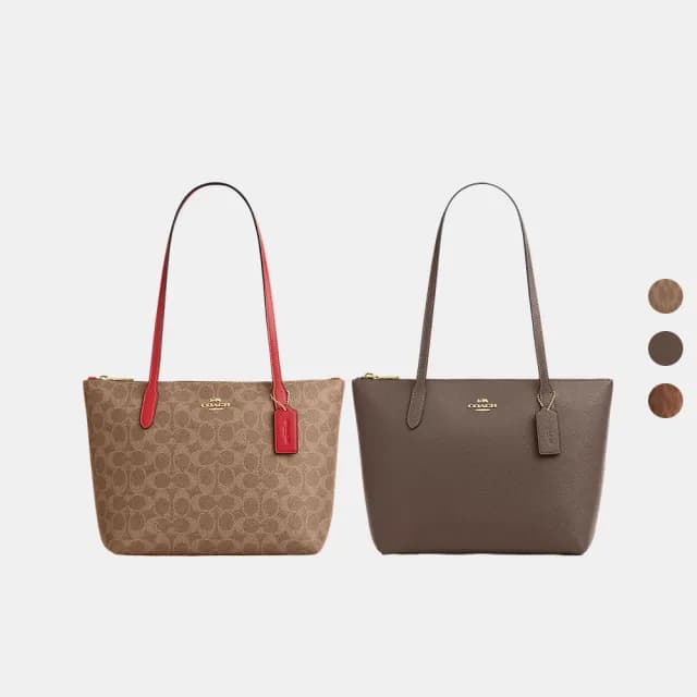 【COACH】蔻馳官方直營 FIONA 經典 SIGNATURE拉鍊托特手袋 托特包-3色任選(CBT18/CW395/CW396)
