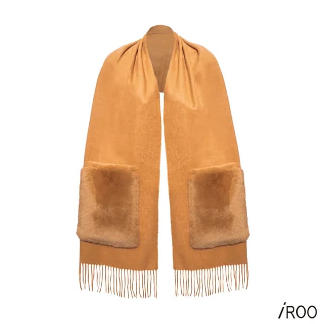 【iROO】100%羊毛拼接口袋圍巾