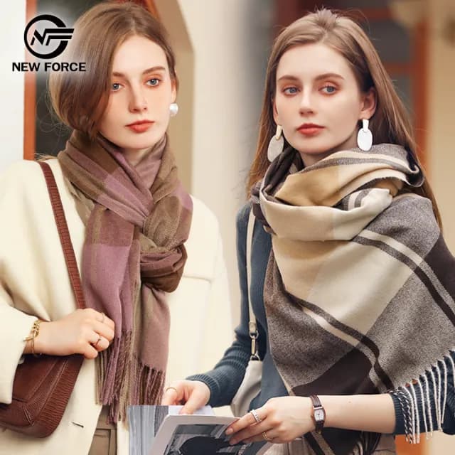 【NEW FORCE】雜誌風格紋保暖大披肩圍巾(大圍巾/保暖圍巾/秋冬圍巾/禦寒圍巾/格紋圍巾)