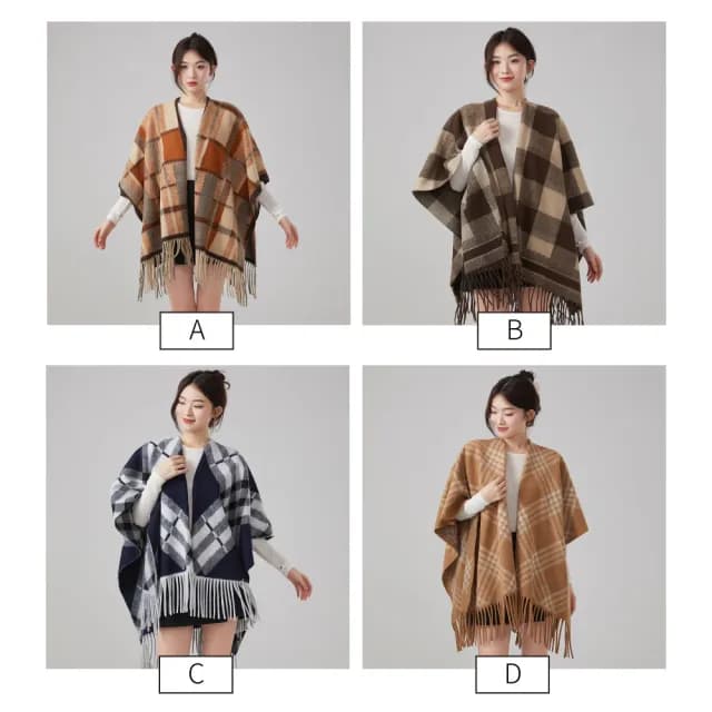 【NEW FORCE】優雅甜心毛絨格紋保暖披肩(大圍巾/保暖圍巾/秋冬圍巾/斗篷/披肩)