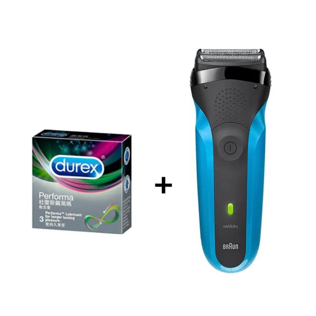 【雅緻潔護組】BRAUN 三鋒系列電鬍刀+Durex 飆風碼保險套3入