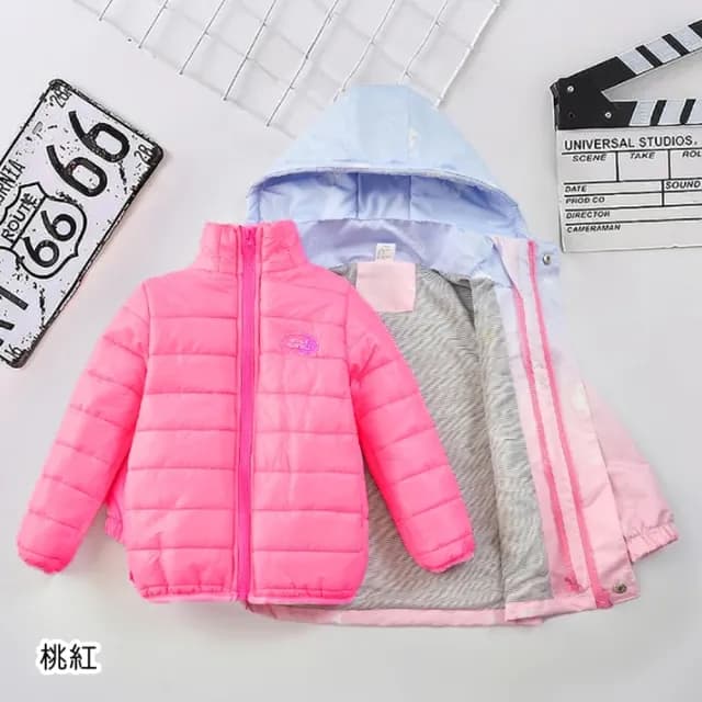 【橘魔法】大童 漸層女孩長袖風衣鋪棉外套(2件式可拆 厚外套 衝鋒衣 長袖外套 連帽外套 女童 兒童 童裝)