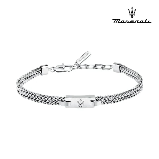 【MASERATI 瑪莎拉蒂】Iconic 經典之徽三叉戟不鏽鋼編鋼手鍊-銀色 JM425AVD104