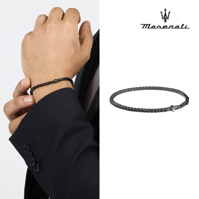 【MASERATI 瑪莎拉蒂】Tennis 星曜恆環不鏽鋼鋼手鍊-槍灰色 JM425AVC08