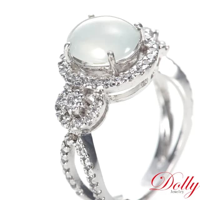 【DOLLY】18K金 緬甸冰玻種A貨白翡鑽石戒指-003(母親節 長輩送禮 交換禮物首選)