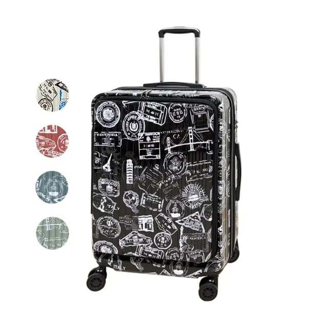 【COUGAR】29吋 前開行李箱 中開兩段式行李箱 旅行箱(9010A-多色郵票紋可選)