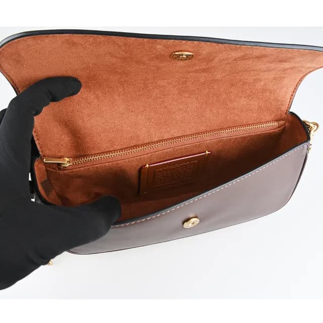 【COACH】COACH BROOK 翻蓋斜背手袋/肩背手提鏈條包(小/楓葉褐)