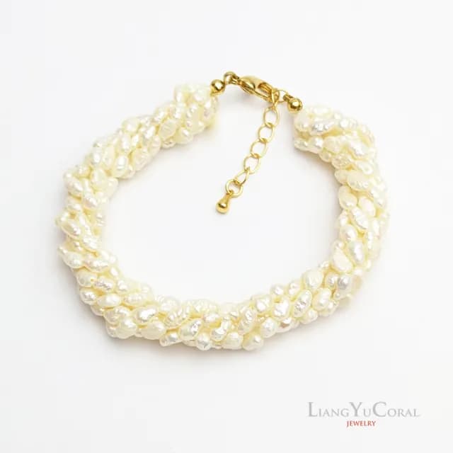 【大東山樑御珊瑚】天然珍珠米粒形5打轉手鍊(手圍選擇)