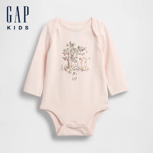 【GAP】嬰兒裝 小熊刺繡/印花圓領長袖包屁衣-多色任選(816516)