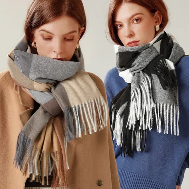 【NEW FORCE】名媛風格紋保暖大披肩圍巾(大圍巾/保暖圍巾/秋冬圍巾/禦寒圍巾/格紋圍巾)