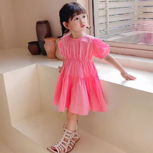 【橘魔法】飄飄裙擺襯衫棉洋裝(連身裙 連衣裙 短袖洋裝 女童 兒童 童裝)