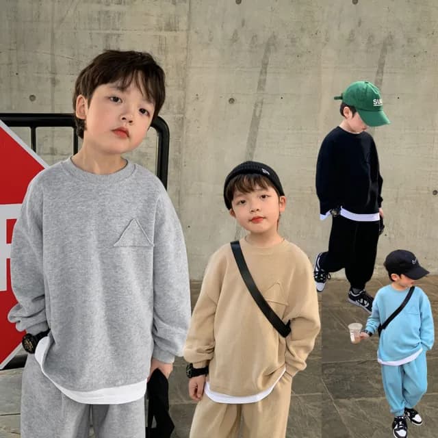 【橘魔法】假兩件細針織長袖上衣+縮口長褲 套裝(褲子 長褲 大童 男童 女童 兒童 童裝)