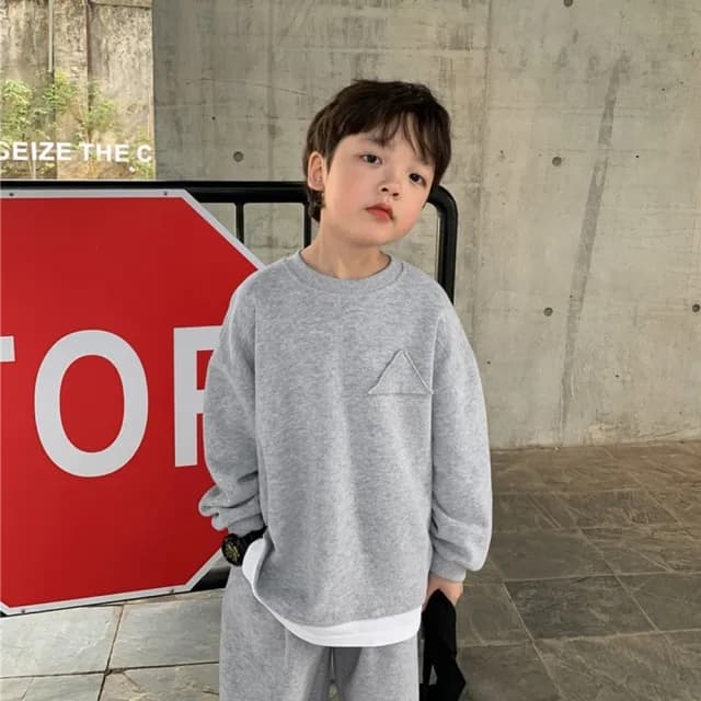 【橘魔法】假兩件細針織長袖上衣+縮口長褲 套裝(褲子 長褲 大童 男童 女童 兒童 童裝)