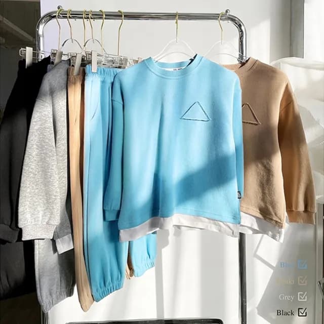 【橘魔法】假兩件細針織長袖套裝(長袖上衣 褲子 長褲 大童 男童 女童 兒童 童裝)