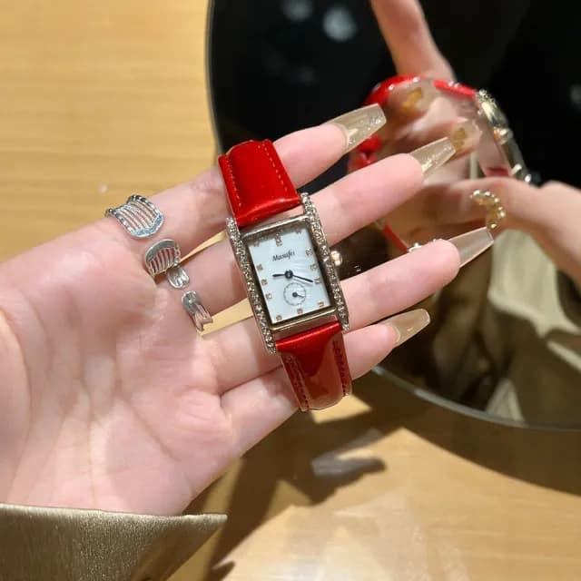 【MoonDy】雙11 手錶 腕錶 女生手錶 皮帶手錶 鑲鑽手錶 方型手錶 氣質腕錶 小方錶 石英手錶 皮革手錶