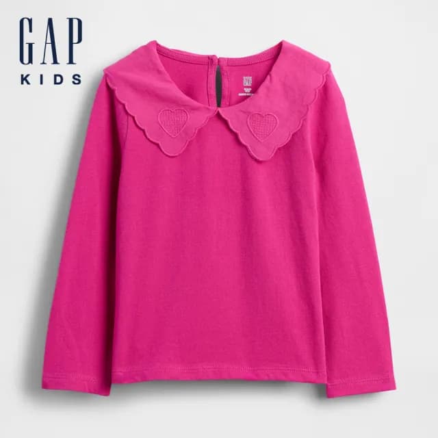 【GAP】女幼童裝 純棉刺繡翻領長袖T恤-多色任選(816552)