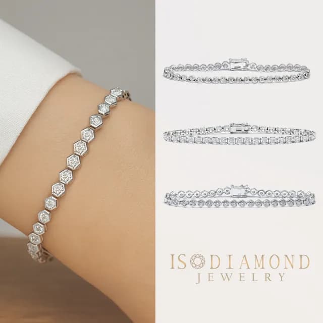 【ID】經典2克拉鑽石Tennis手鍊 牛頭 六角形 包鑲 任選(培育鑽石)