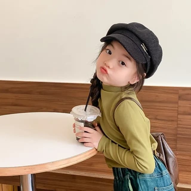 【橘魔法】純色彈性半高領長袖上衣(大童 打底衫 內搭衣 內搭 兒童 女童 童裝 中童 保暖)