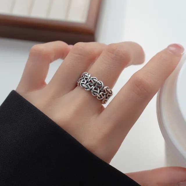 【吉豐洋行】環環相扣日字編織戒指 簡約鏤空潮流食指戒 男女開口戒指 tj048(生日 送禮 耶誕節 交換禮物)