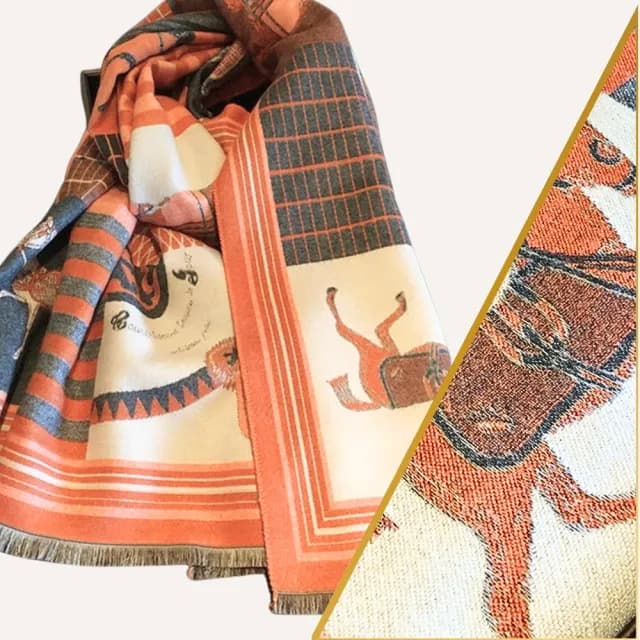 【WOONUE】超柔羊毛質感圍巾百搭愛馬紋圍巾灰披肩米白灰(閨蜜女友媽媽情人節母親節禮物)