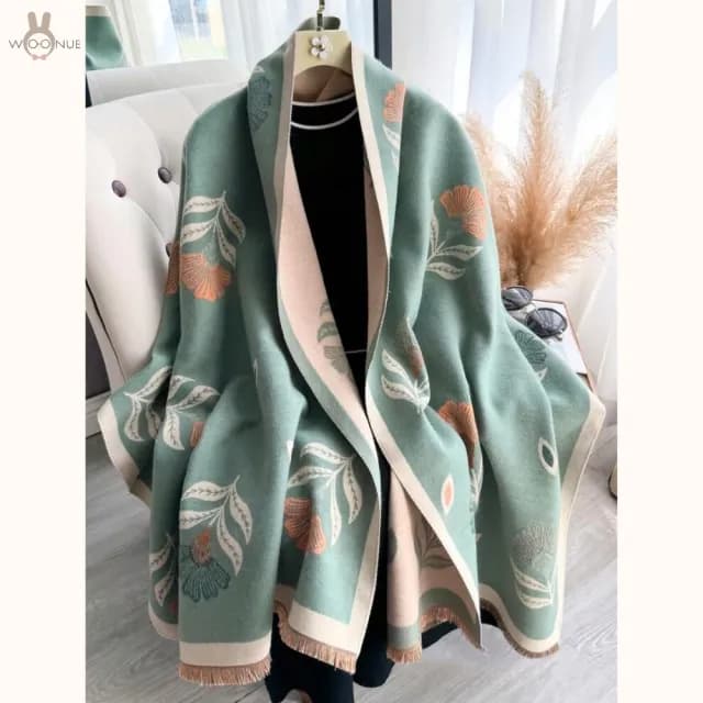 【WOONUE】專櫃時尚氣質超柔羊毛質感森林女孩系列圍巾百搭圍巾披肩披風冷氣披肩(送禮生日媽媽女友老婆禮物)