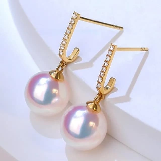 【La Corser】8-8.5mm 天然日本 Akoya 海水珍珠 耳環 天女級珍珠 18K金 J型設計 耳飾