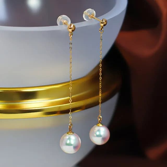 【La Corser】7-7.5mm 日本進口 Akoya 天然海水珍珠 耳環 耳飾 一款兩戴 18K金 長款耳線