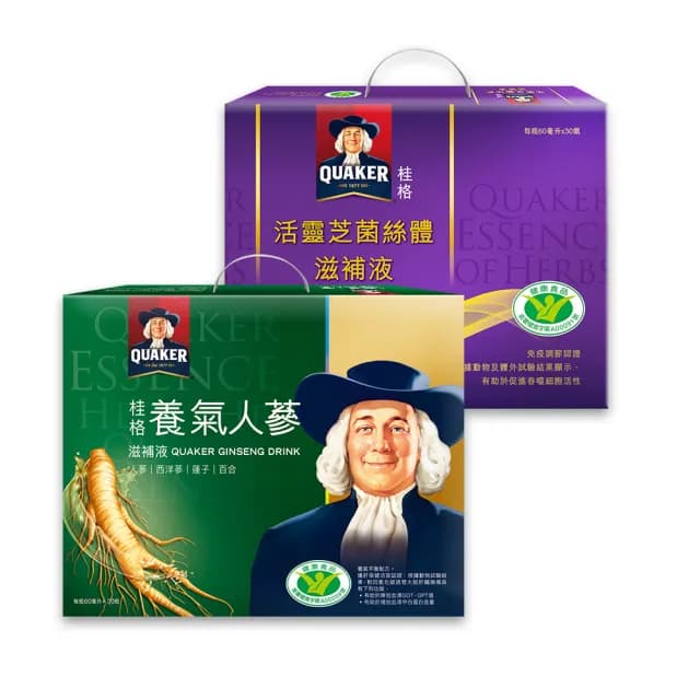【QUAKER 桂格】養氣人蔘滋補液60ml×30入+活靈芝滋補液60ml×30入(共60入)