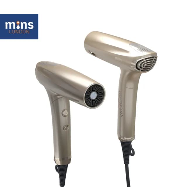 【Mins London】AYO 正負離子吹風機（薄霧金）(全配-磁吸吹嘴x2 / 烘罩 / 收納袋)