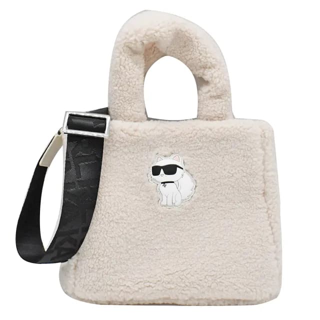 【KARL LAGERFELD 卡爾】卡爾老佛爺毛料手提包斜背包手袋