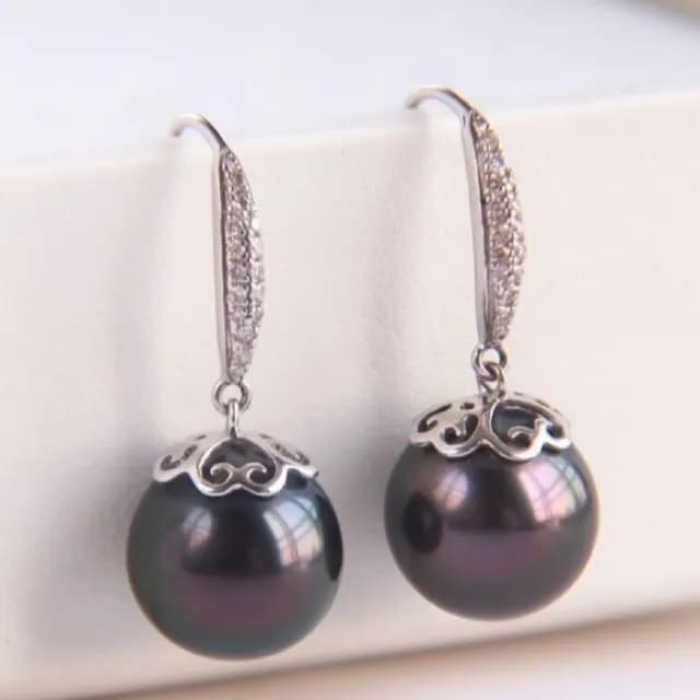【La Corser】10-11mm 大溪地珍珠 耳勾 天然海水珍珠 耳環 18K白金 鑽石 優雅 氣質 黑珍珠 耳飾