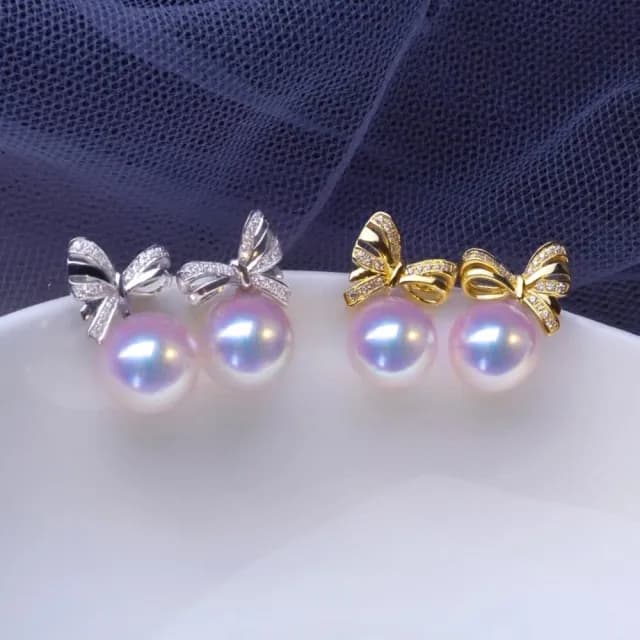 【La Corser】18K金 優雅蝴蝶結款 7.5-8mm 日本 Akoya 海水珍珠 鑽石 耳環 耳飾 耳釘 天女級