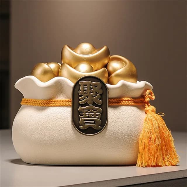 【超微米】招財聚寶盆擺件 客廳電視櫃玄關擺設 金元寶聚寶桌上擺飾 喬遷禮品 輕奢裝飾品(聚寶袋開運擺件)