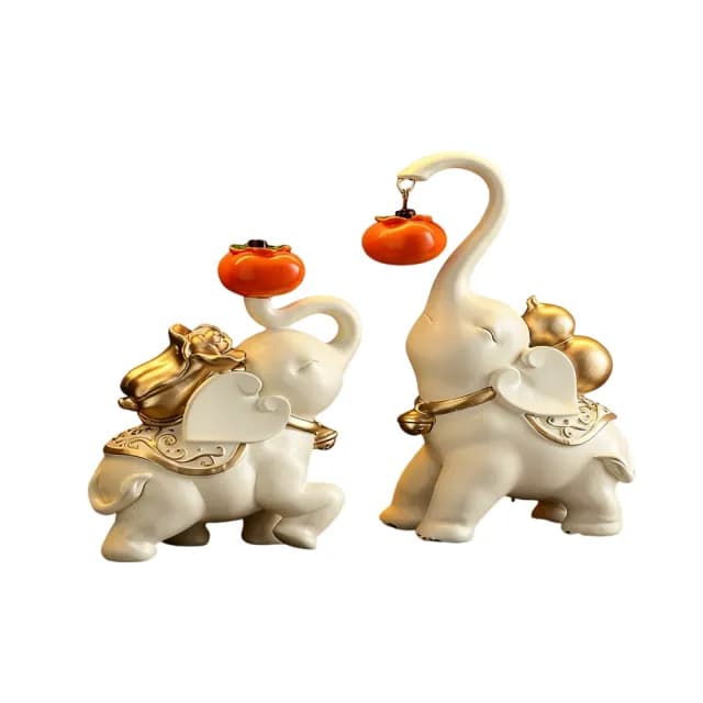 【超微米】柿柿如意大象擺件 招財 客廳電視櫃酒櫃裝飾品 喬遷新居禮品(柿柿如意招財擺件 禮盒裝)