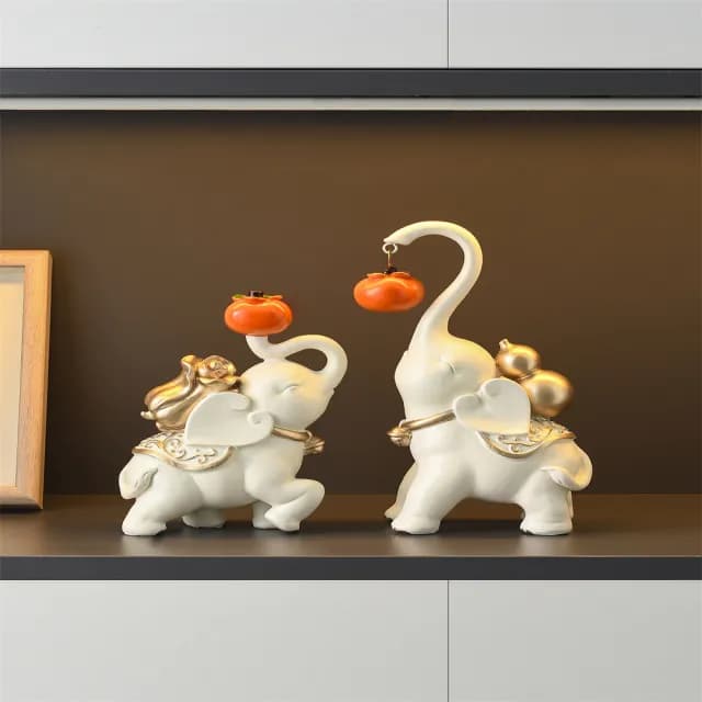 【超微米】柿柿如意大象擺件 招財 客廳電視櫃酒櫃裝飾品 喬遷新居禮品(柿柿如意招財擺件 禮盒裝)