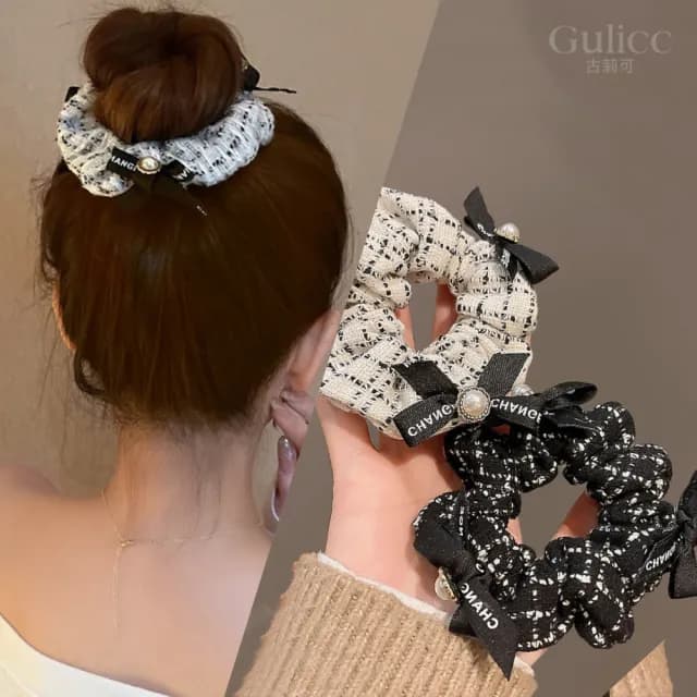 【Gulicc】小香風 珍珠蝴蝶結髮圈(雙11 聖誕節 生日 髮飾 頭飾 鯊魚夾 抓夾 禮物)