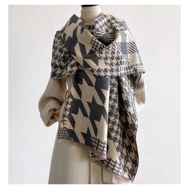 【WOONUE】英倫格紋超柔羊毛絨質感圍巾披肩空調百搭圍巾絲巾斗篷粉色白(生日媽媽女友老婆聖誕交換禮物)