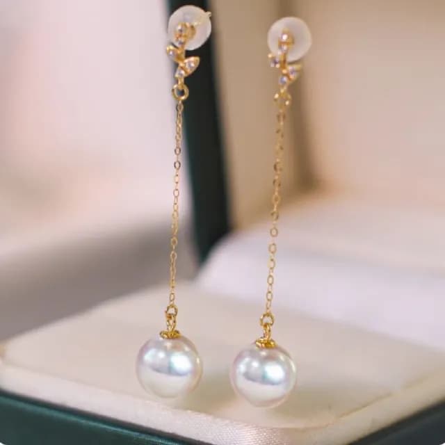 【La Corser】18K金 耳飾 7-7.5mm 日本進口 Akoya 珍珠 耳線 天然海水珍珠 耳墜 耳環 長款 百搭