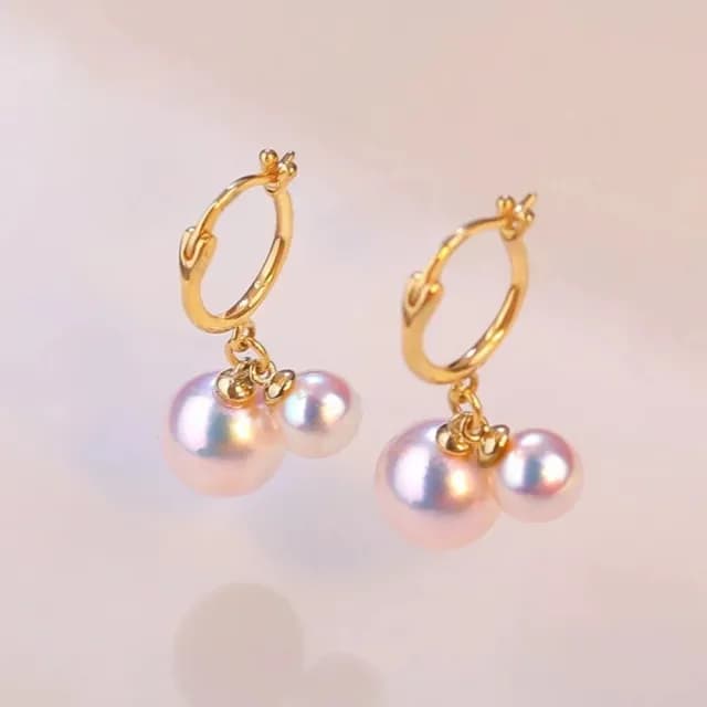 【La Corser】4-8.5mm 天然日本 Akoya 海水珍珠 耳環 極強光 海珠 耳飾 耳墜 18K黃金 耳圈 百搭