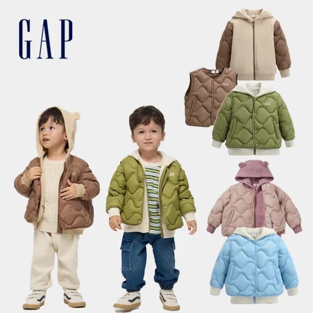 【GAP】男女幼童裝 Logo印花三合一熊耳造型連帽羽絨外套-多款任選(804567&804610)
