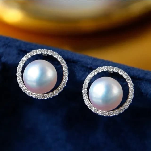 【La Corser】Circle系列 6.5-7mm 日本 Akoya 海水珍珠 耳環 18K金 鑽石 氣質 優雅 珍珠耳飾