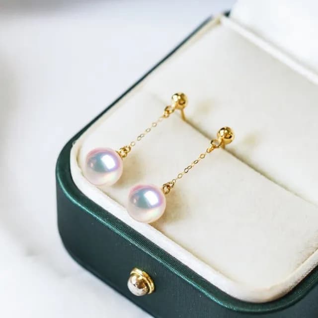 【La Corser】8-8.5mm 海水珍珠 耳環 18K金 耳飾 耳墜 Akoya珍珠 耳釘 耳線 優雅百搭 送女友 長款