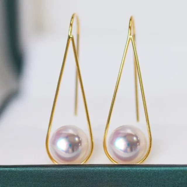【La Corser】個性款 9-9.5mm 日本 Akoya 天然海水珍珠 耳環 耳勾 天女級 18K金 耳飾 水滴設計