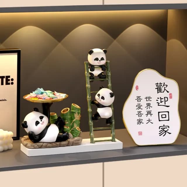 【超微米】熊貓鑰匙收納玄關擺件 高級感小眾入戶客廳家居裝飾品(喬遷新居禮物)